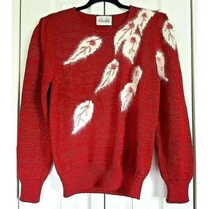 Christine Cotton/Angora‎ Accents Vintage Women’s Sweater Medium Red Beaded
